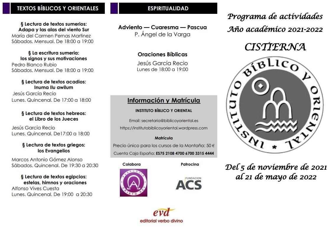 Programas de actividades del Instituto Bíblico y Oriental de Cistierna.1